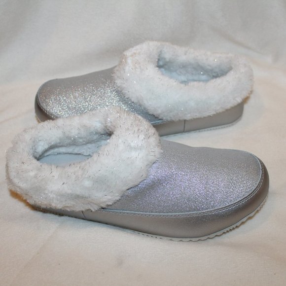 NIB SOREL WOMEN'S METALLIS SILVER SLIP ON FUR SLIPPERS - Picture 4 of 6
